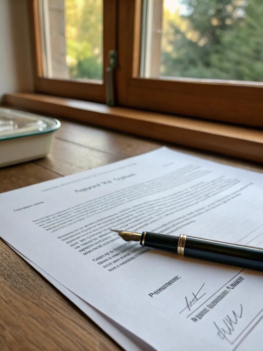 A photo of a contract being signed, with a pen in hand.